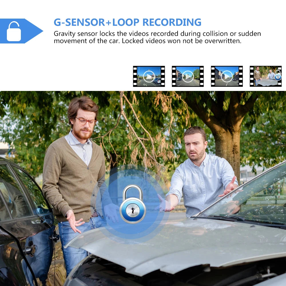 Junsun Backup Camera 10 inch Mirror Dash Cam Dual Lens Front Rear Dash Camera 1080P Full Touch Screen Waterproof Parking Monitor