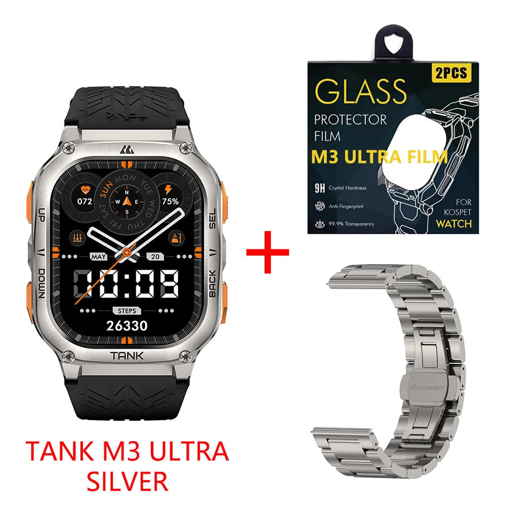 KOSPET TANK M3 Ultra GPS Smart Watch For Men 480mAh 60Days Battery Compass Altimeter Barometric Bluetooth Call 5ATM Waterproof