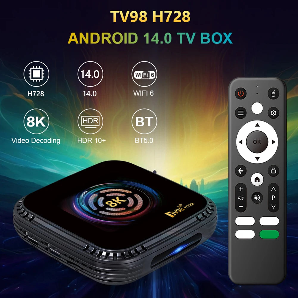 H728 4G 32G/64G Octa-Core BT5.0 Android 14 Smart TV Box Media Player 8K HD Set Top Box with Remote Android Box Dual-Band Wi-Fi
