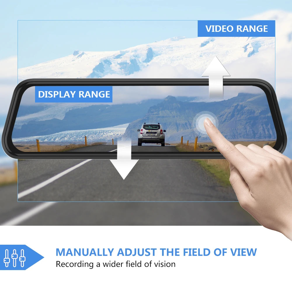 Junsun Backup Camera 10 inch Mirror Dash Cam Dual Lens Front Rear Dash Camera 1080P Full Touch Screen Waterproof Parking Monitor