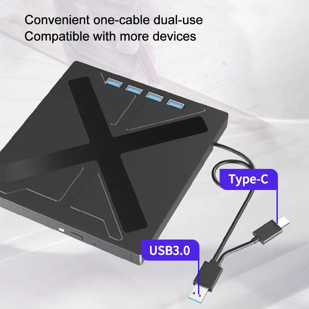 External CD/DVD/VCD Drive USB3.0 Type-C 2 in 1 Interface Slim Protectable External CD Burner Player for MacBook Laptop PC