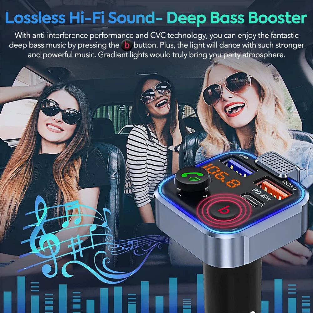 Bluetooth Adapter for Car, Wireless FM Radio Transmitter, Handsfree Calling & Audio Receiver, MP3 Music Player, PD 20W QC 18W
