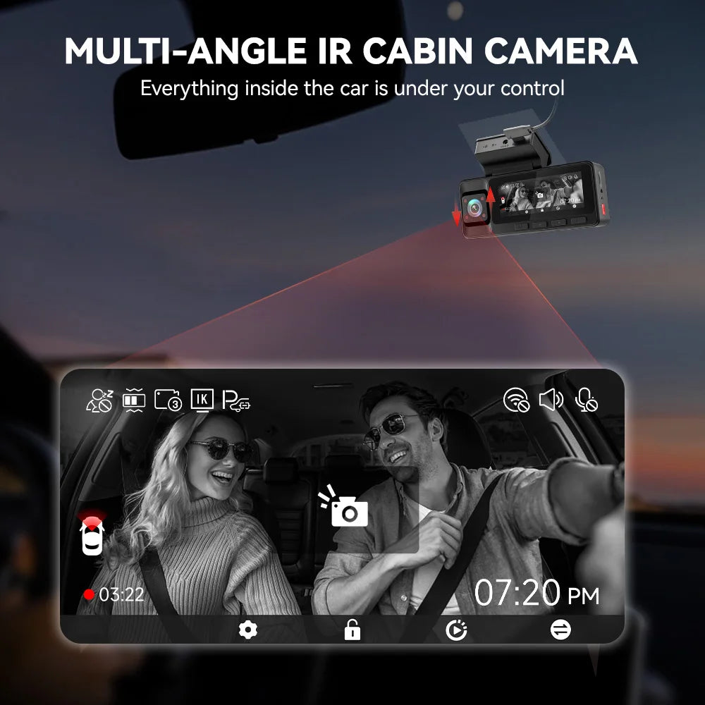 REDTIGER A3 3 Cameras Front/Cabin/Rear Cam Dash Cam Dash Camera Built-in 5.8Ghz WiFi GPS Car DVR Night Vision Parking Monitor