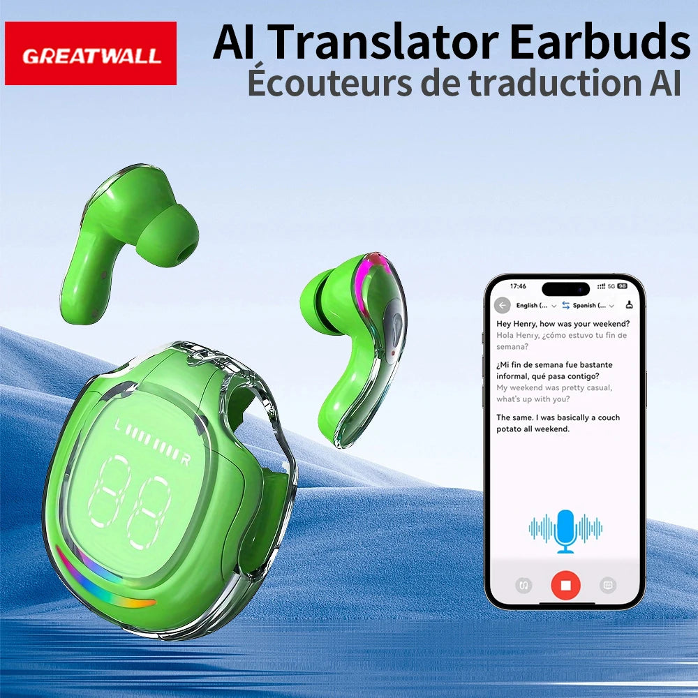 GREATWALL AI language Translator Earbuds Supports 144 Languages And Accents Real Time High Accuracy Translation Earbuds