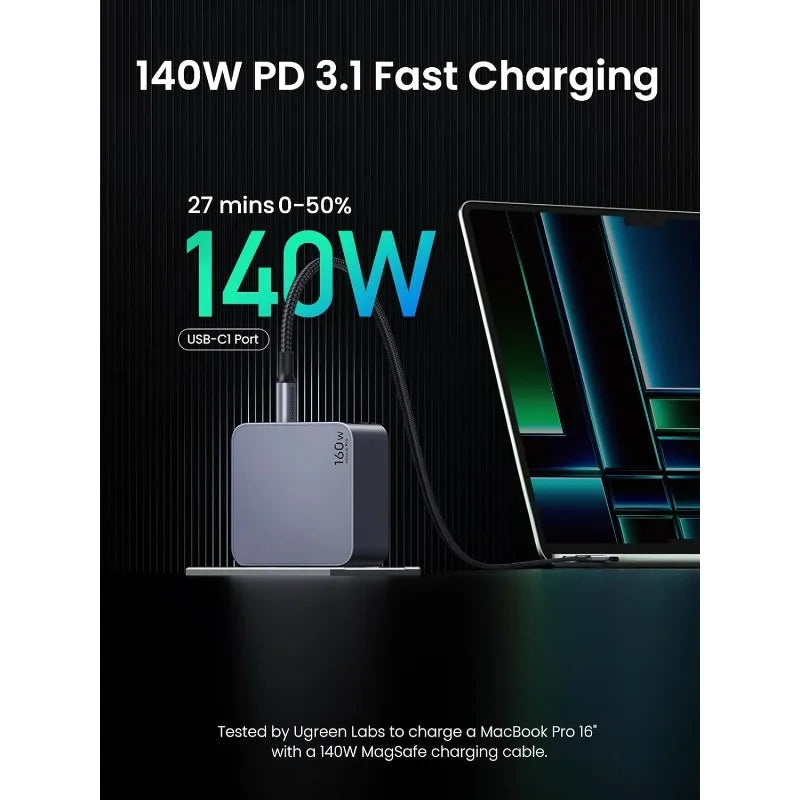 Nexode Pro 160W USB C Charger Block, 4-Port PD 3.1 GaN Charger Fast PPS Laptop Charger for MacBook Pro, Pixelbook, Dell X
