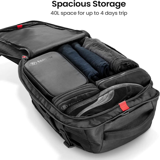 tomtoc Travel Backpack 40L, TSA Friendly Carry-on Luggage, Water-resistant Daypack Fits 17.3" Laptop