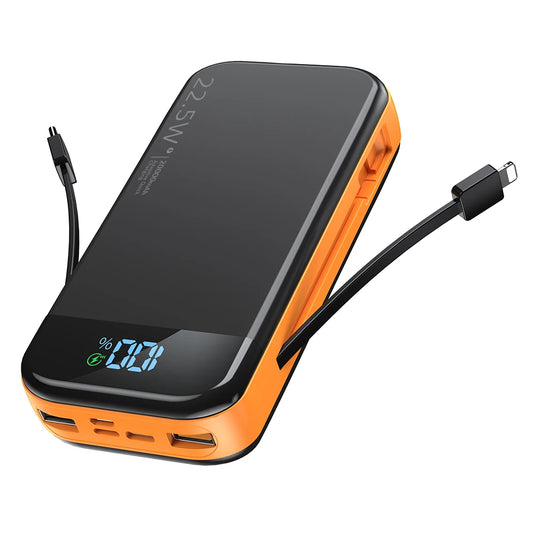 Portable Charger 32000mAh, QC 3.0 PD20W Smart LED Display Fast Charging Built in 2 Cables Power Bank