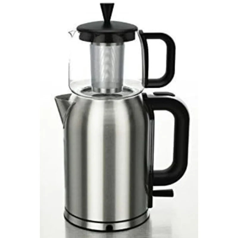 Stainless Steel Turkish Tea Maker, Samovar, Electric Kettle, with Boil-Dry Protection