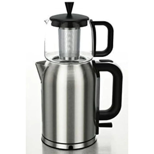 Stainless Steel Turkish Tea Maker, Samovar, Electric Kettle, with Boil-Dry Protection