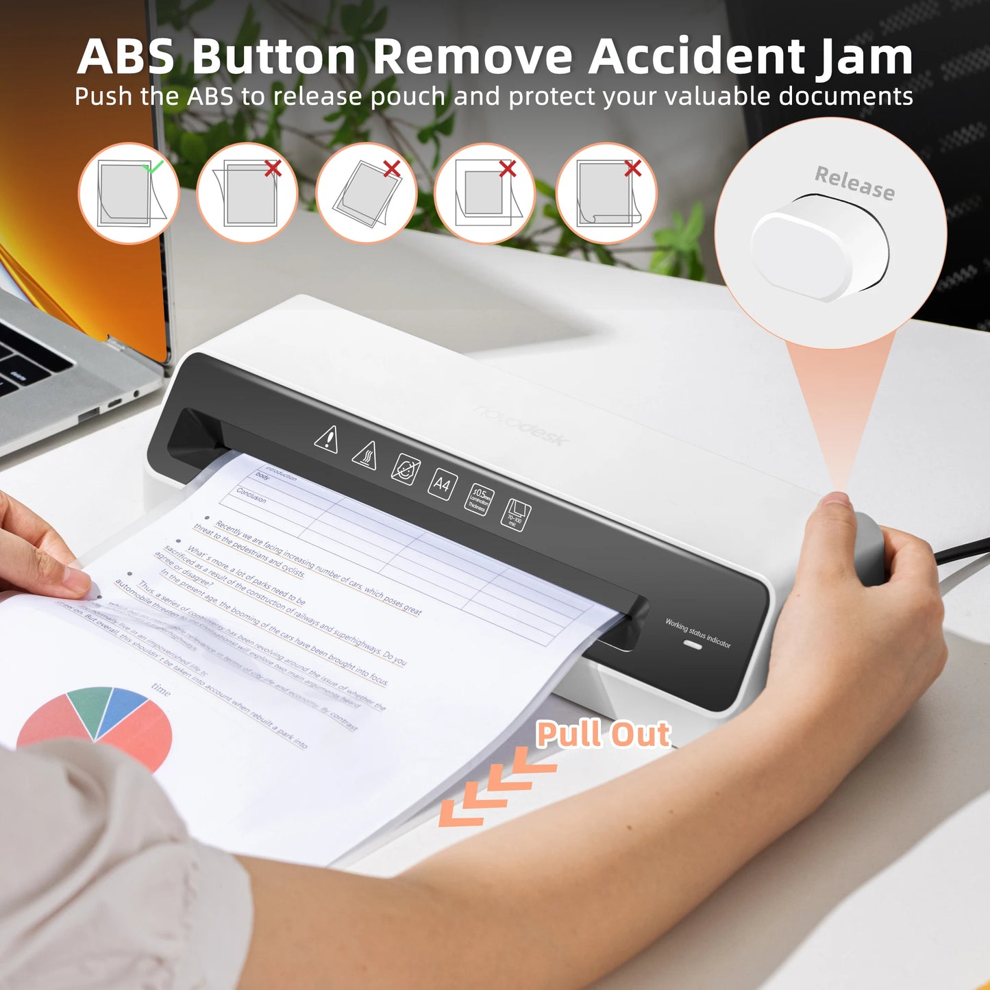 Deli 9in Max Width Thermal Laminator with 20 A4 Pouches, Quick Warm-Up, Never Jam, Desktop Laminator for Home Office Use