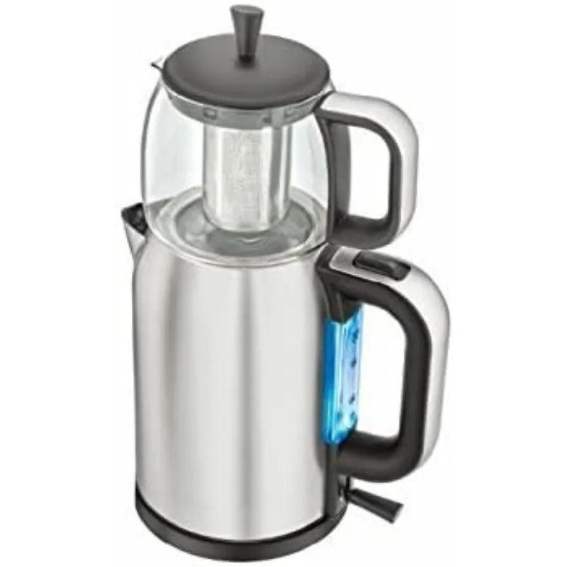 Stainless Steel Turkish Tea Maker, Samovar, Electric Kettle, with Boil-Dry Protection