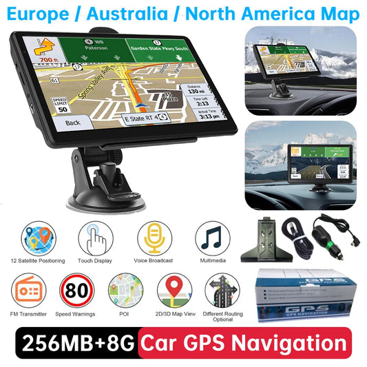 7 Inch Car GPS Navigation FM Transmitter HD TFT Touch Screen Car GPS Navigator 256MB+8G Portable Auto Satellite GPS Navigation