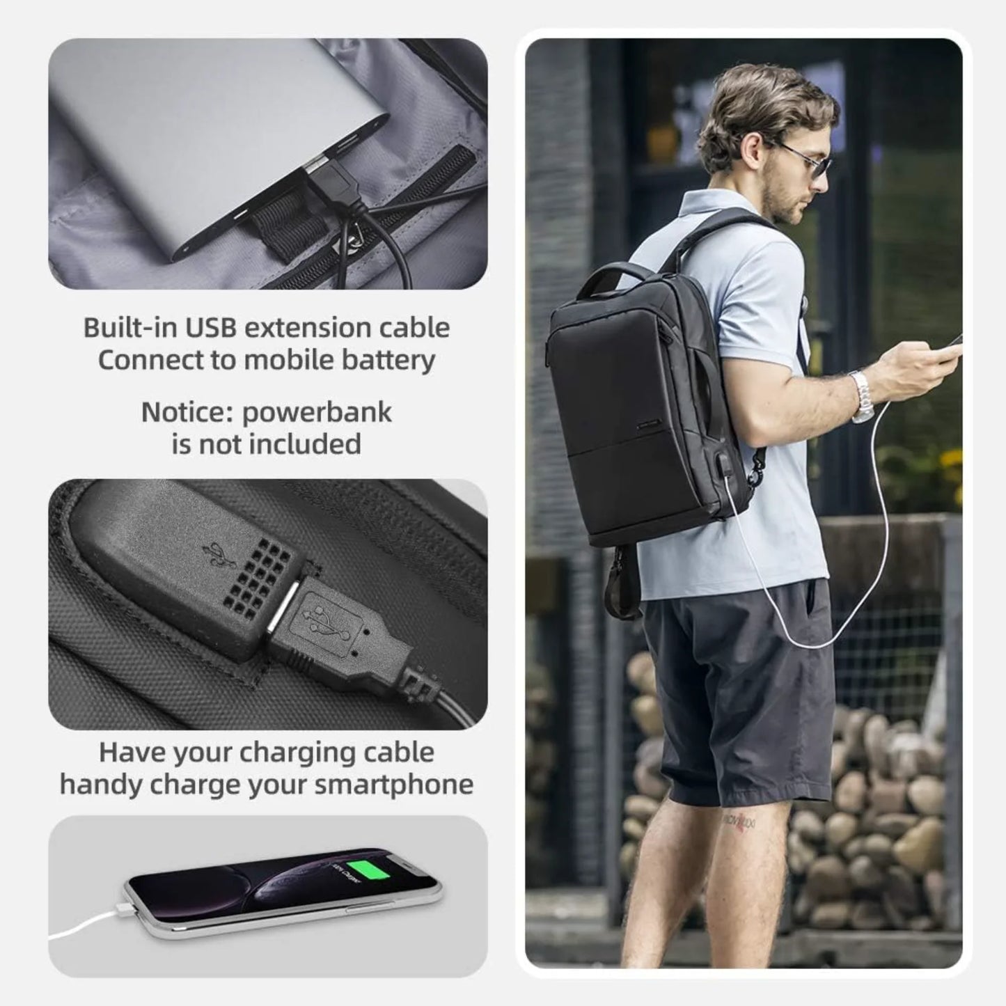 Muzee Slim Business Backpack for Men, 3-in-1 Executive Briefcase & Daypack, Fits 15.6 Inch Laptop, USB Port, Black