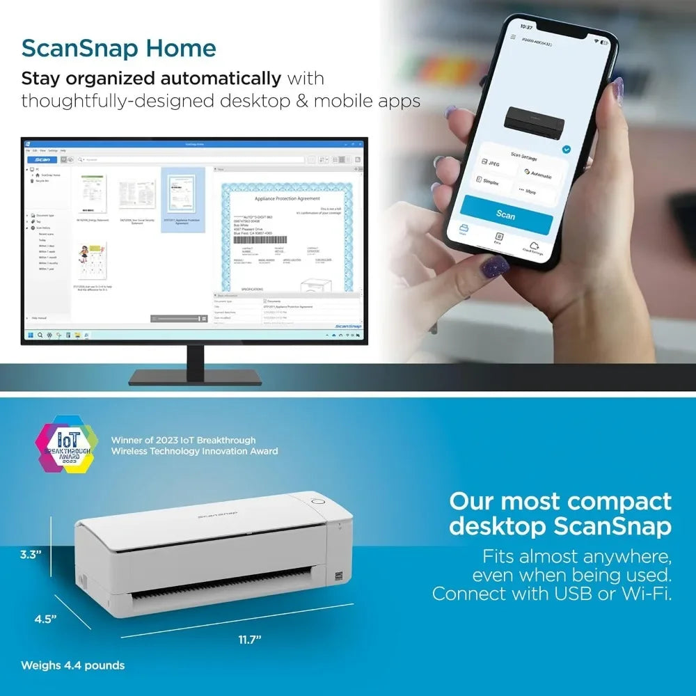 Fast  delivery.iX1300 Compact Wireless or USB Double-Sided Color Document,Photo & Receipt Scanner with Document Feeder and Feede