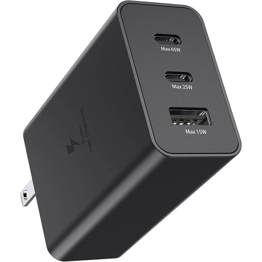 GaN Adapter 65W 3-Port Wall Charger for Samsung Galaxy S24/S23/S22/S22 Ultra/S22+/S21 Ultra/S20 Ultra/Note 20/Z Fold 3/ laptops