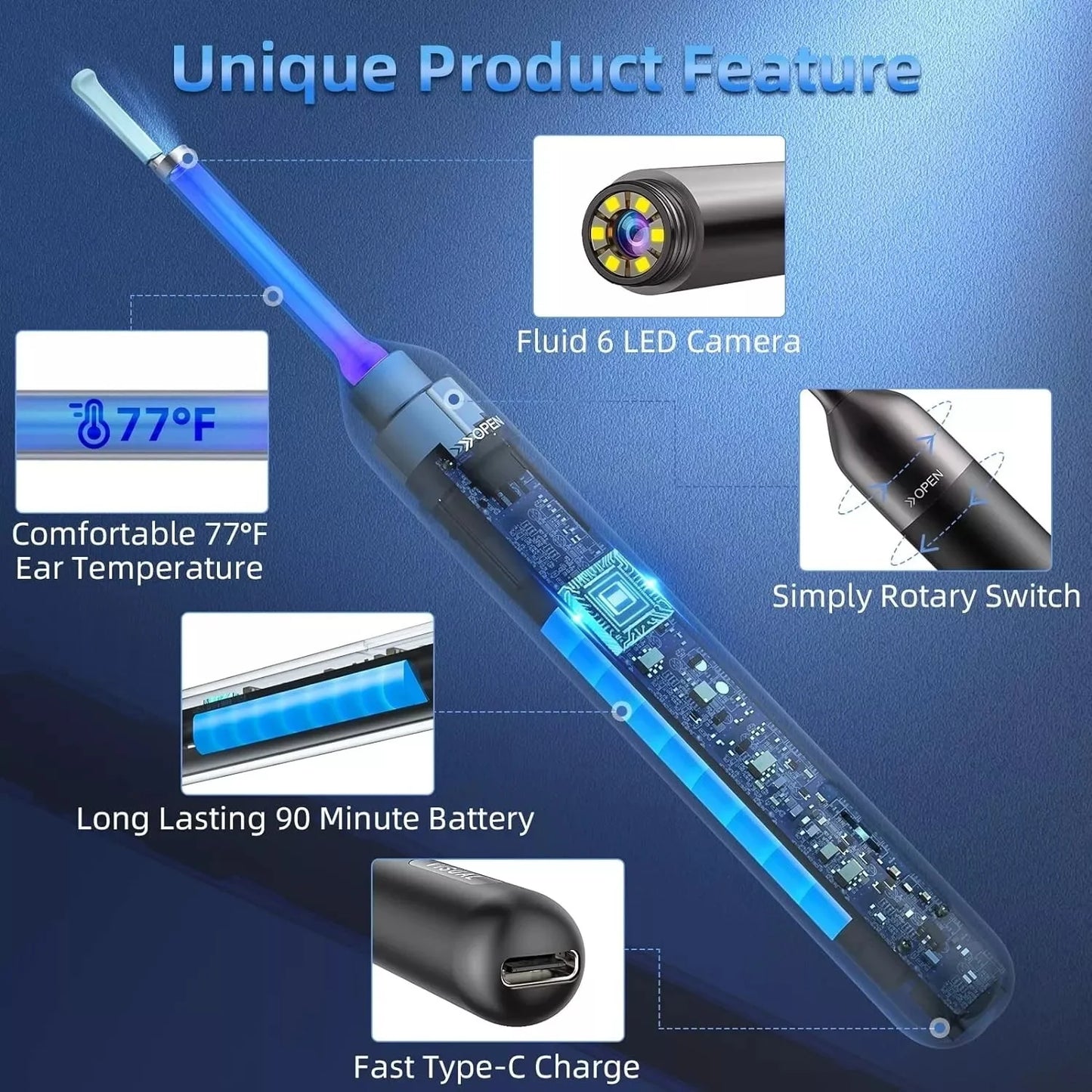 Ear Wax Removal, 1080P Ear Wax Removal Tool Camera, Ear Cleaner Camera Otoscope with 6 LED Light