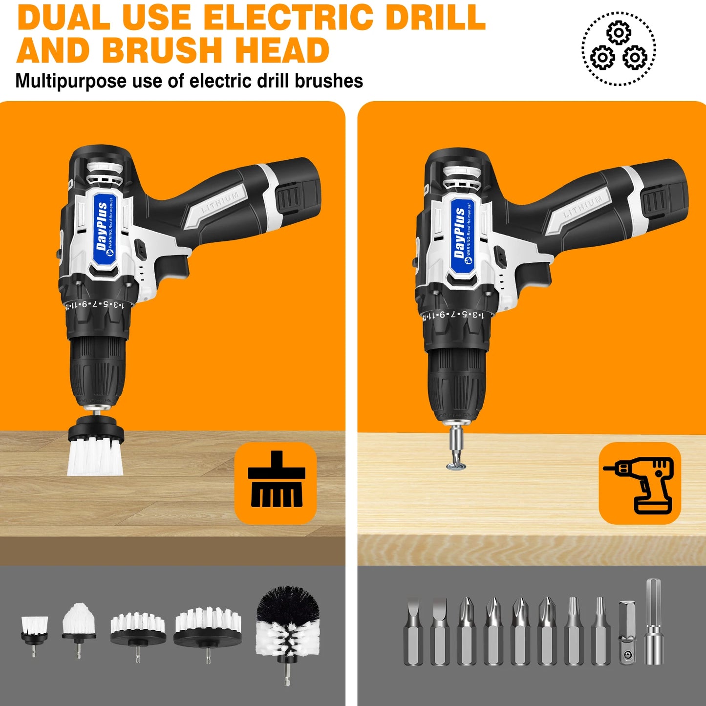 Cordless Drill Brush Kit, All Purpose Cordless Drill for Drilling,Electric Spin Scrubber Electric Cleaning Brush for Cleaning
