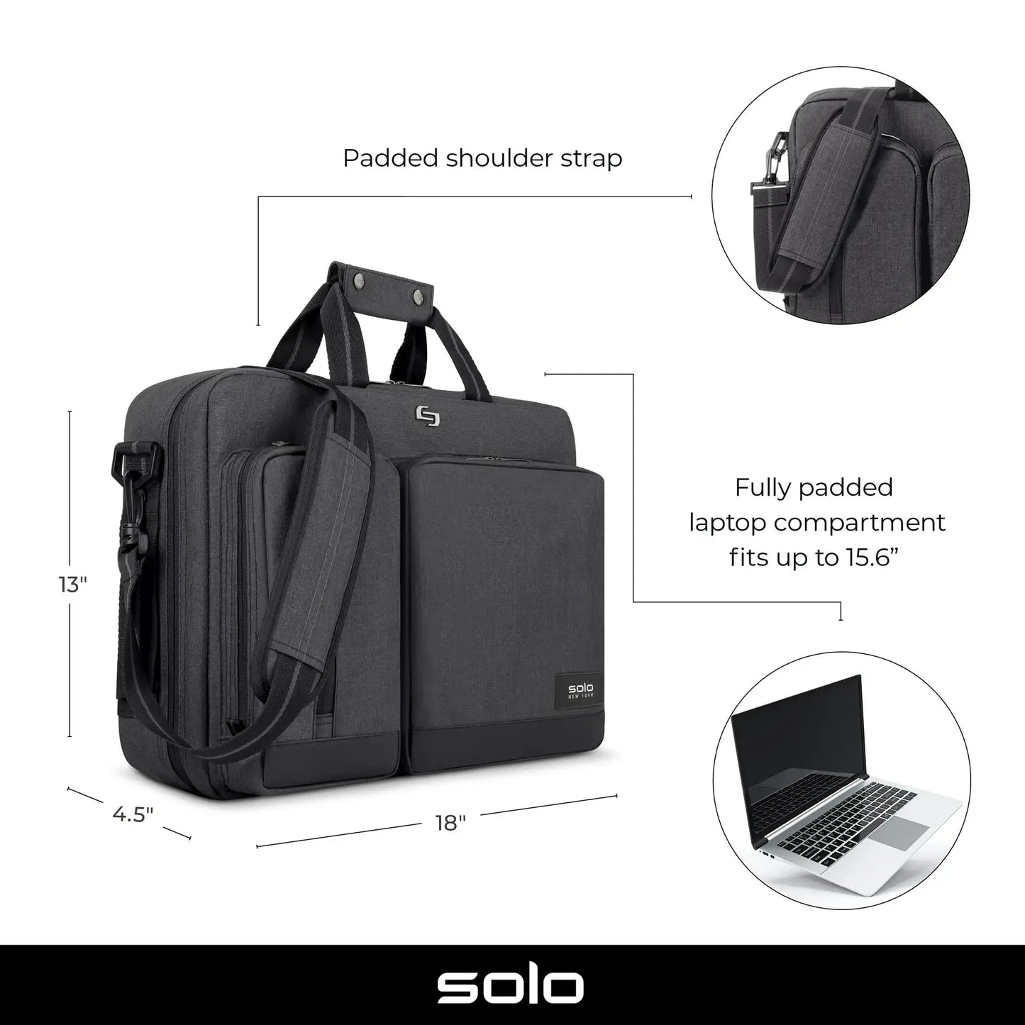 Solo New York Duane Hybrid Briefcase Backpack, Gray, Laptop Tote