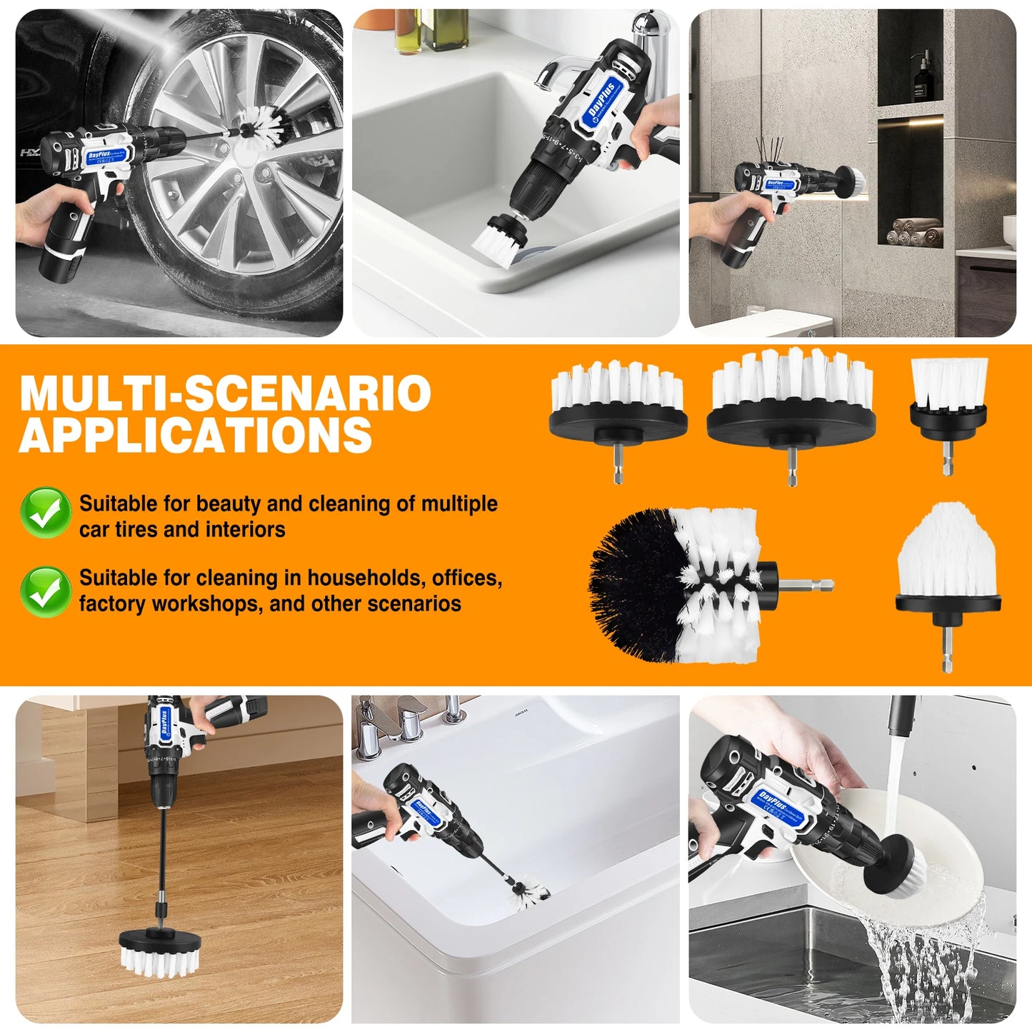 Cordless Drill Brush Kit, All Purpose Cordless Drill for Drilling,Electric Spin Scrubber Electric Cleaning Brush for Cleaning