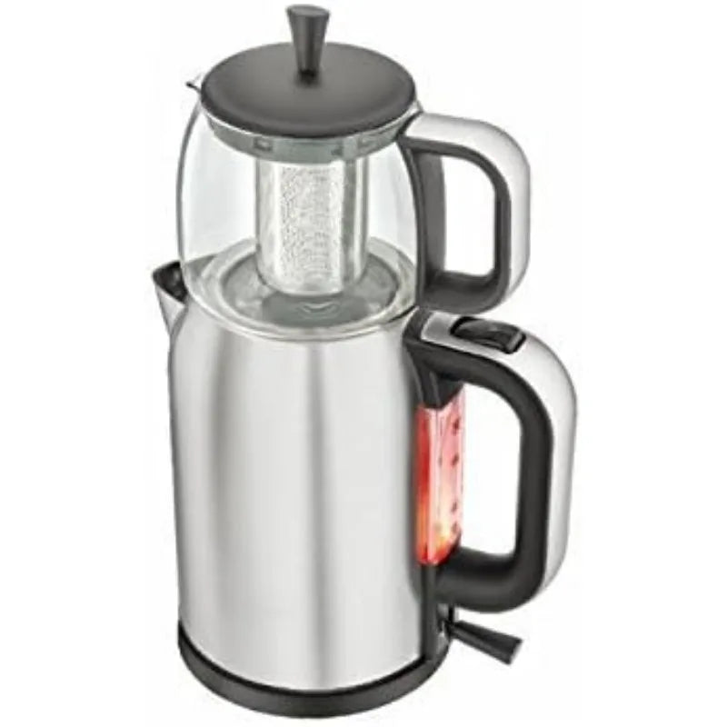 Stainless Steel Turkish Tea Maker, Samovar, Electric Kettle, with Boil-Dry Protection