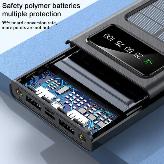 000002mAh Solar Power Bank  4-USB Cable Portable Charger Ultra-Large Capacity Mobile Power Suitable For Samsung Apple Huawei