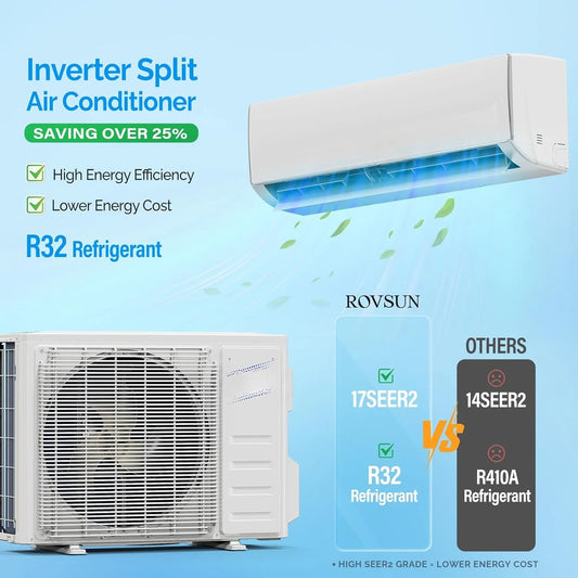 11500 BTU Wifi Enabled Mini Split Air Conditioner & Heater, 17 SEER2 115V Inverter Ductless Wall AC Unit