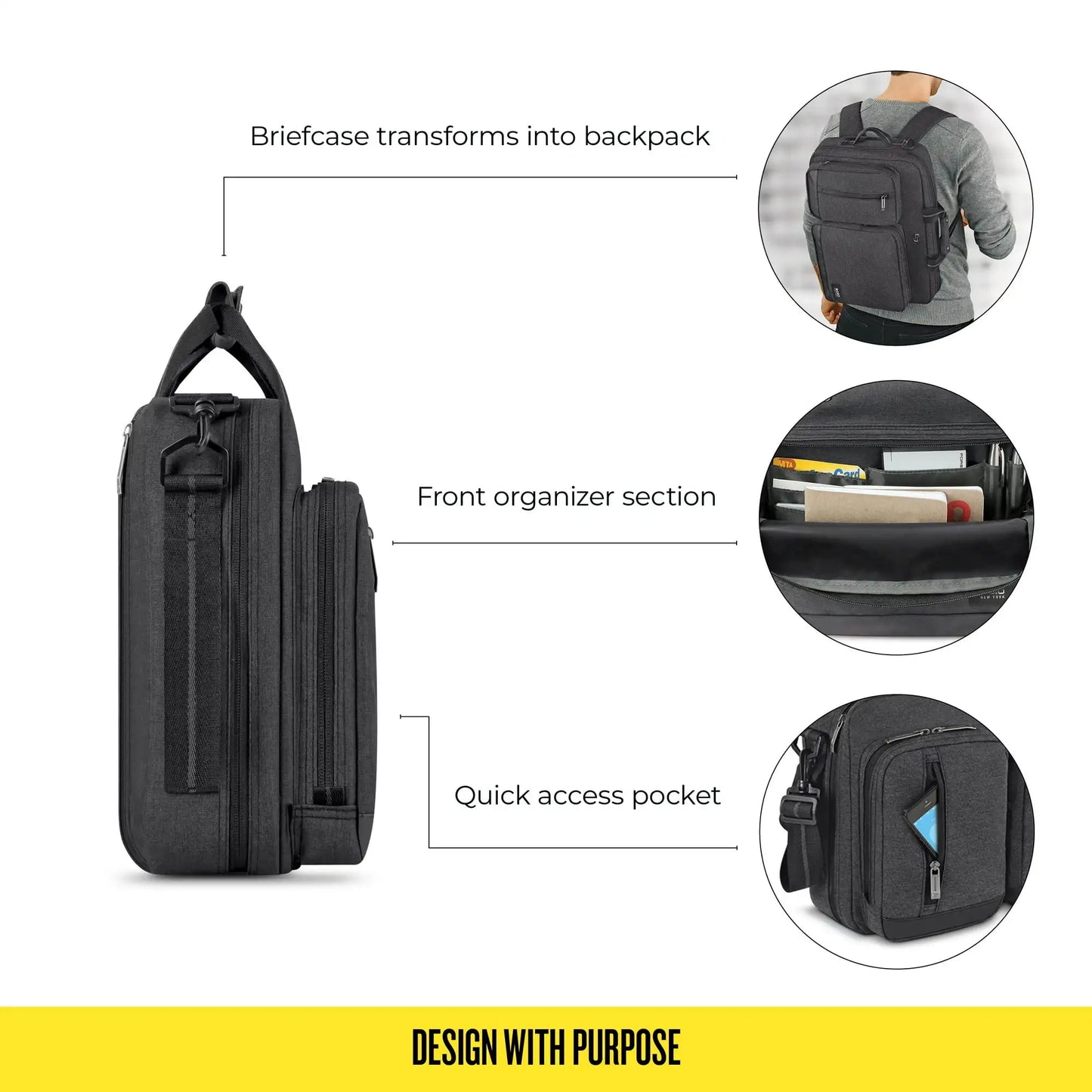 Solo New York Duane Hybrid Briefcase Backpack, Gray, Laptop Tote