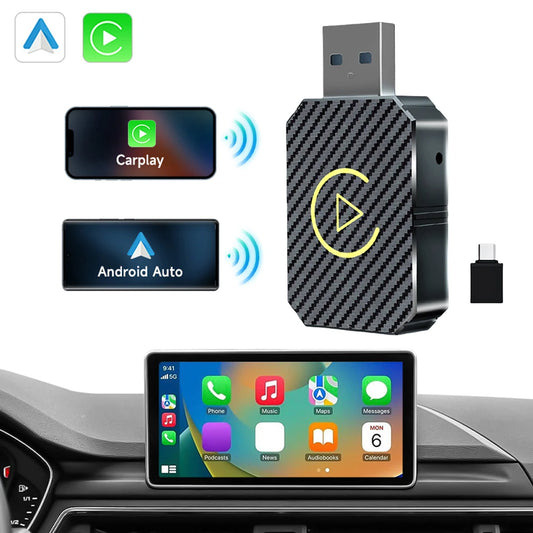 Wireless Carplay Android Auto Adapter Plug&Play 2 in 1 Mini Box BT Wireless Dongle for OEM Wired CarPlay/Andriod Auto Cars