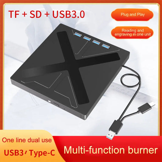 External CD/DVD/VCD Drive USB3.0 Type-C 2 in 1 Interface Slim Protectable External CD Burner Player for MacBook Laptop PC