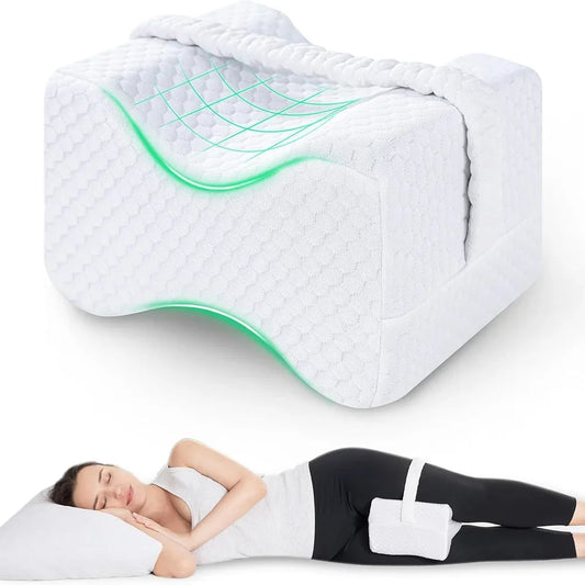 Knee Pillow for Side Sleepers with Straps, Soft Memory Foam Leg & Knee Pillow for Hip Pain, Back Pain, Knee Support Pillow Nail