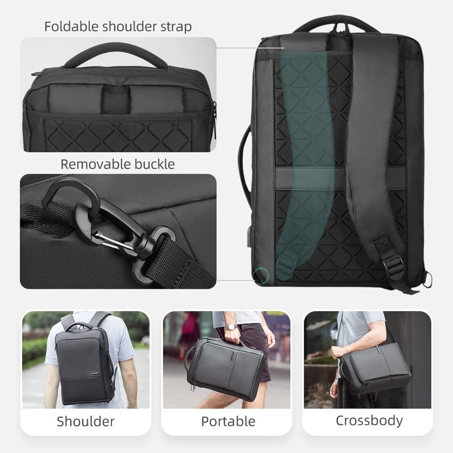 Muzee Slim Business Backpack for Men, 3-in-1 Executive Briefcase & Daypack, Fits 15.6 Inch Laptop, USB Port, Black