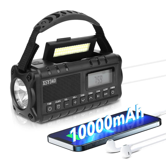 10000mAh Emergency Radio AM FM NOAA Weather Radio Multifunctional Hand Crank Solar Radio with Flashlight Power Bank SOS Alarm